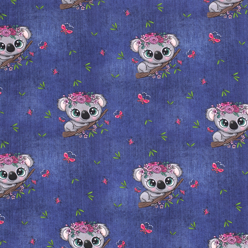 Cotton Jersey Fabric Denim Look Koala Bears