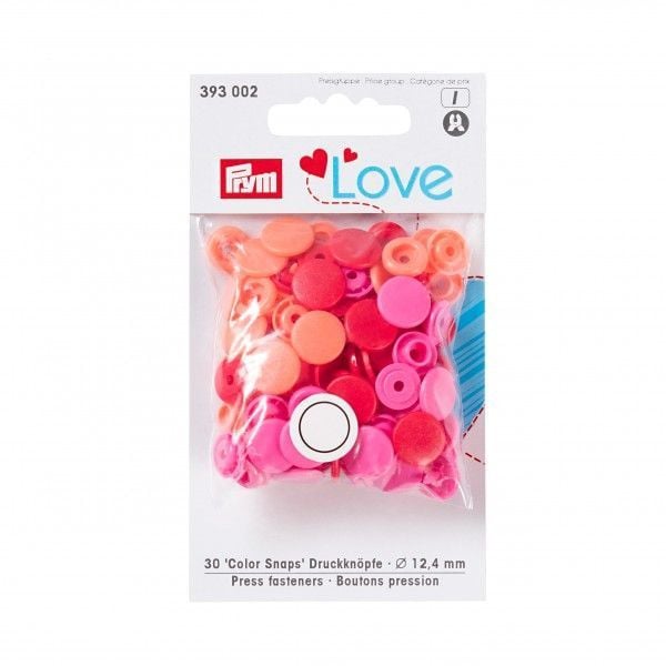 Prym Love Snap Fasteners 12.4mm 30pcs Red/Orange/Pink