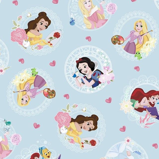 Disney Little Johnny Cotton Fabric Princess Love Hearts