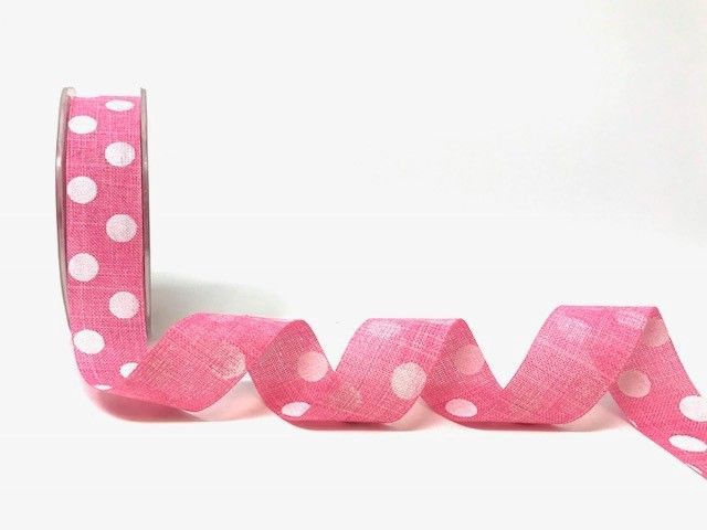 Burlap Light Pink & White Polka Dot Ribbon 25mm