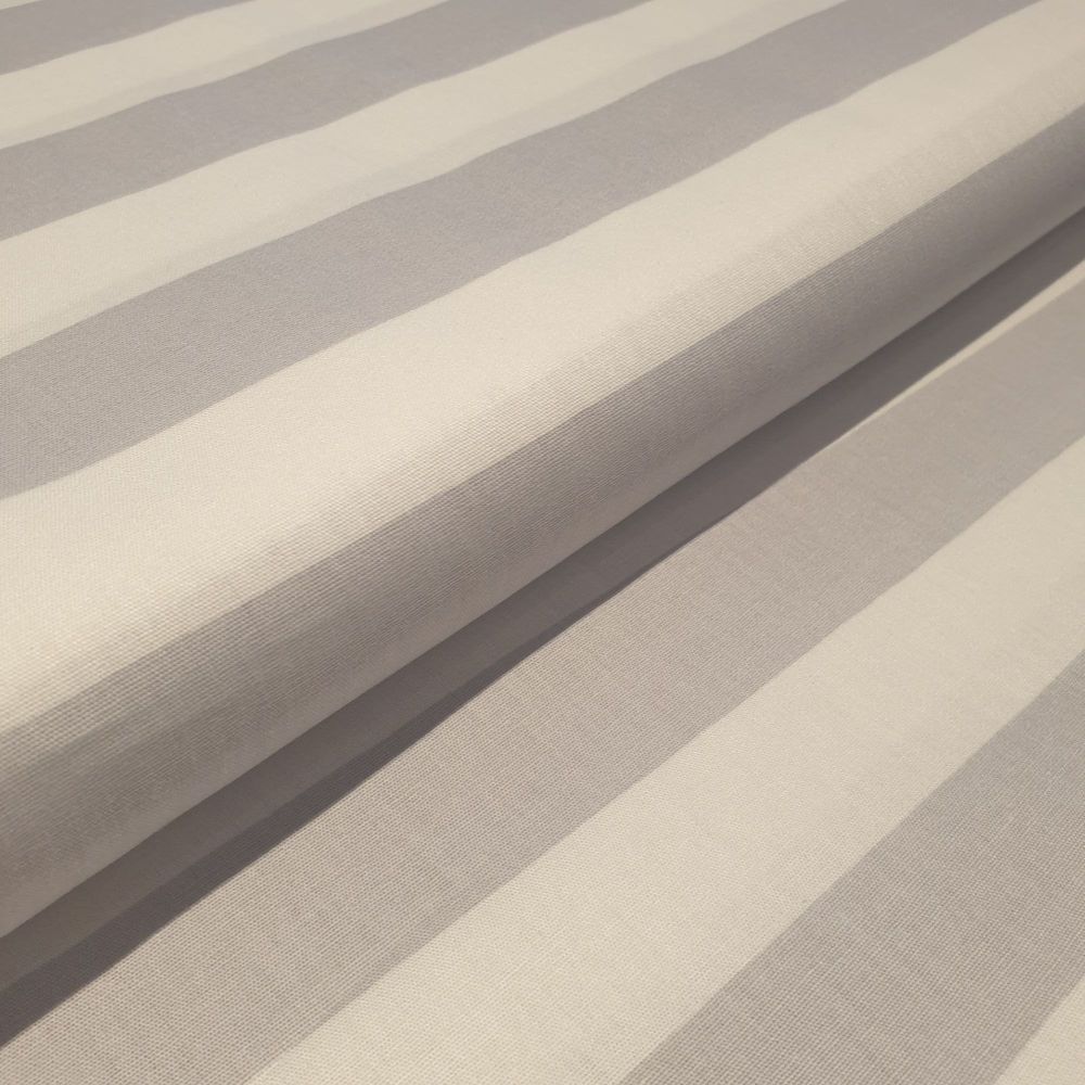 Cotton Poplin Fabric Stripes Grey & White 