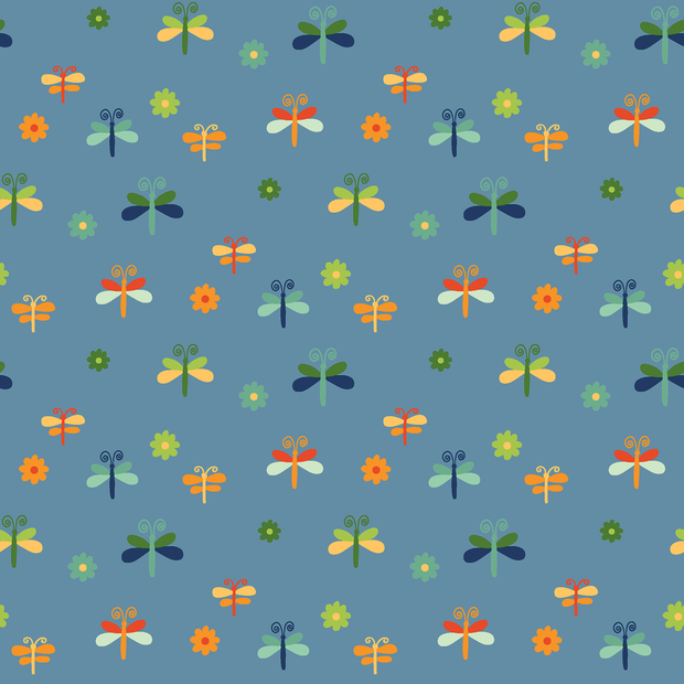 Cotton Poplin Fabric Butterflies Indigo