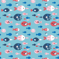 Cotton Poplin Fabric Nautical Fish