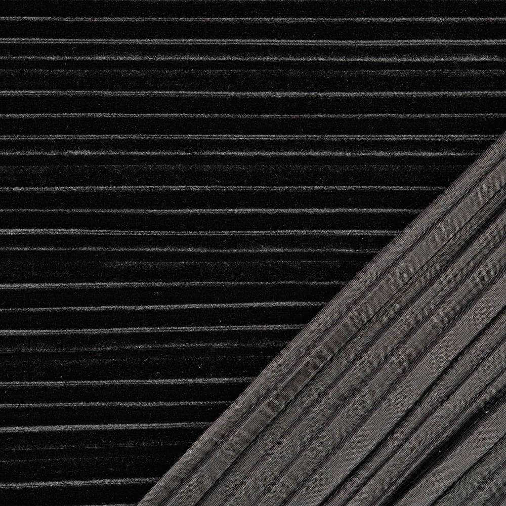 Stretch Pleated Velvet Fabric Black 