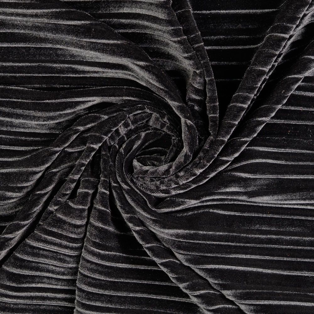 Stretch Pleated Velvet Fabric Black 