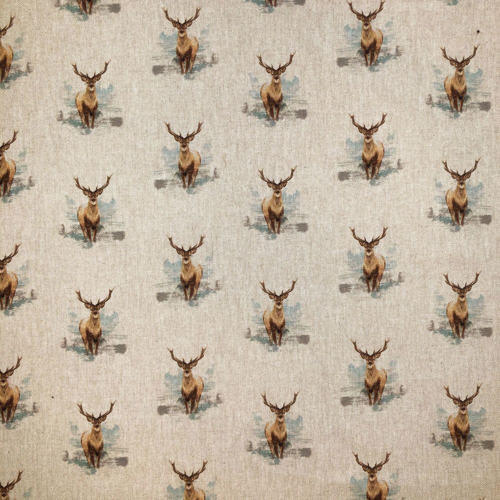 Pop Art Linen Look Cotton Canvas Fabric Stag