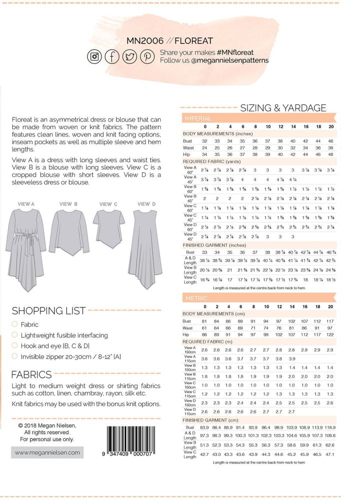 Megan Nielsen Floreat Dress & Top Sewing Pattern 