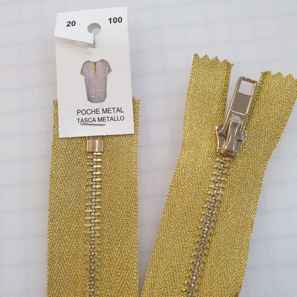 8" Metallic Gold Metal Zip 