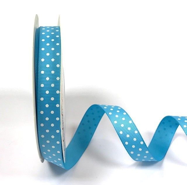 Bertie's Bows 16mm Grosgrain Ribbon with White Polka Dots Turquoise 06