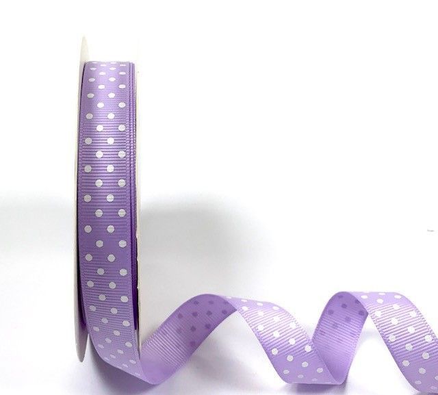 Bertie's Bows 16mm Grosgrain Ribbon with White Polka Dots Lilac 08