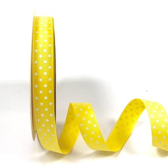 Bertie's Bows 16mm Grosgrain Ribbon with White Polka Dots Yellow 11