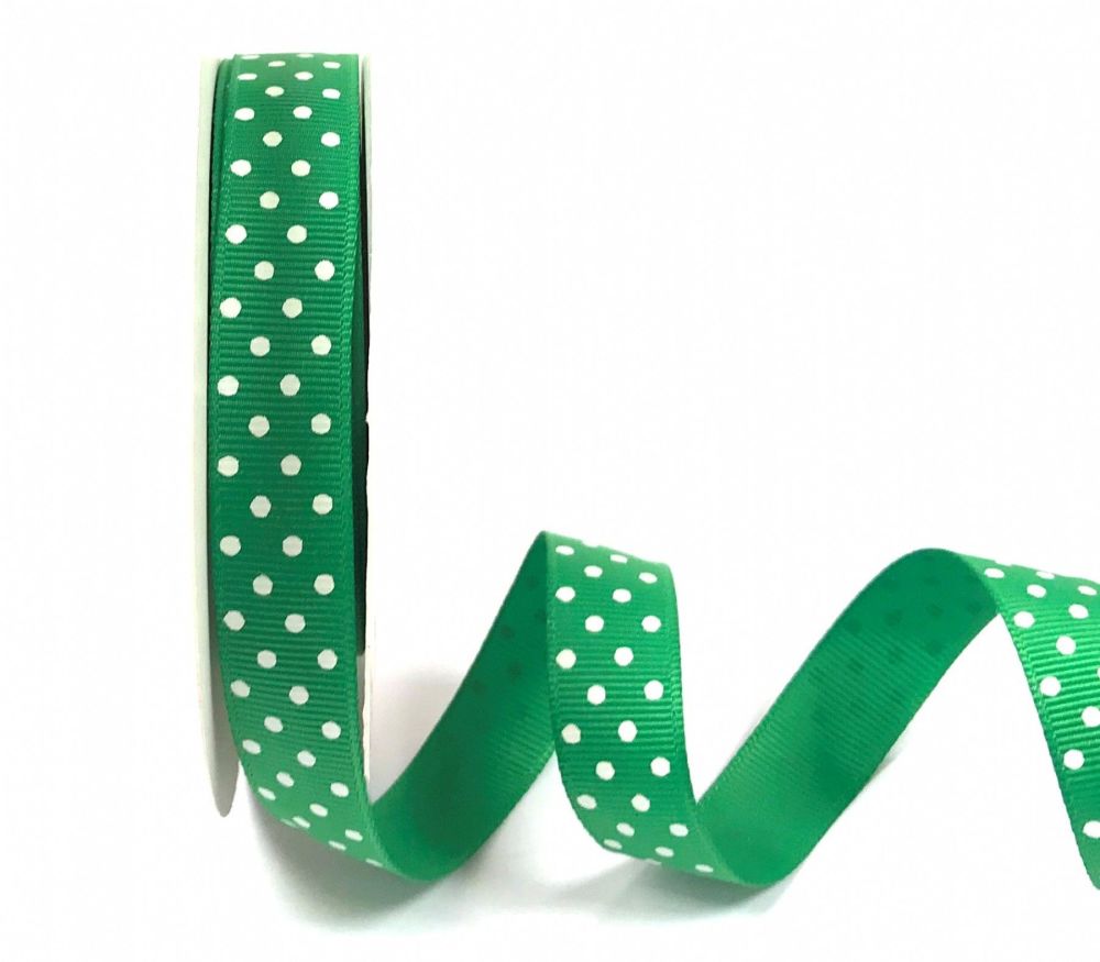 Bertie's Bows 16mm Grosgrain Ribbon with White Polka Dots Emerald 14
