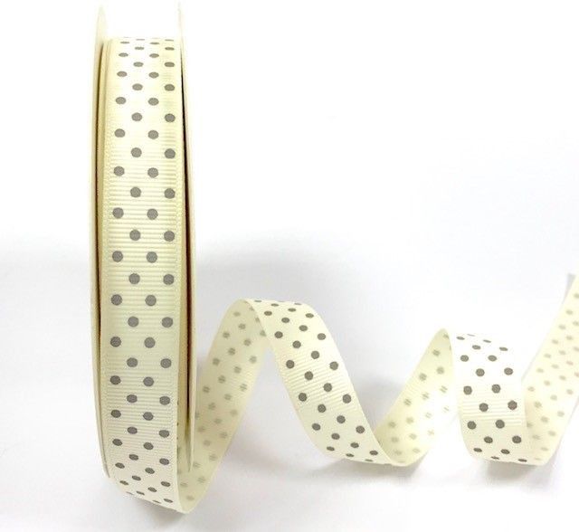 Bertie's Bows 16mm Grosgrain Ribbon with White Polka Dots Ivory 24