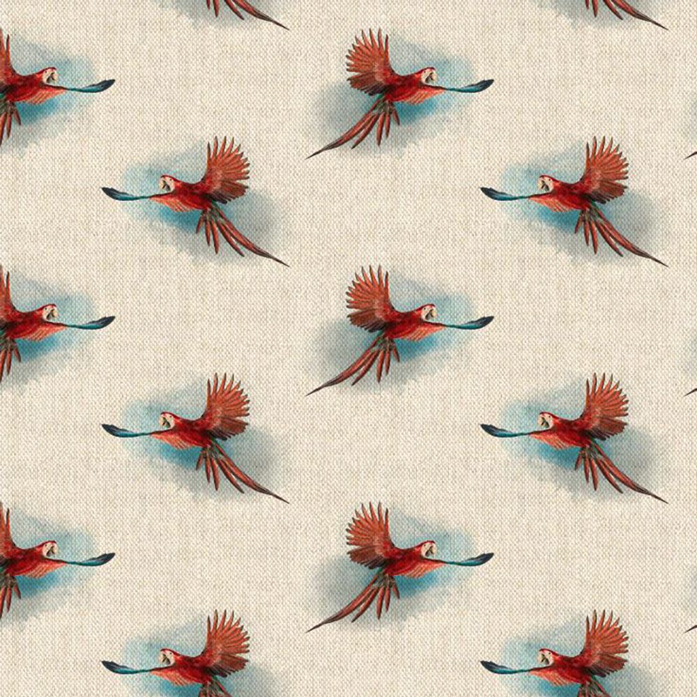 Pop Art Linen Look Cotton Canvas Fabric Red Parrot 