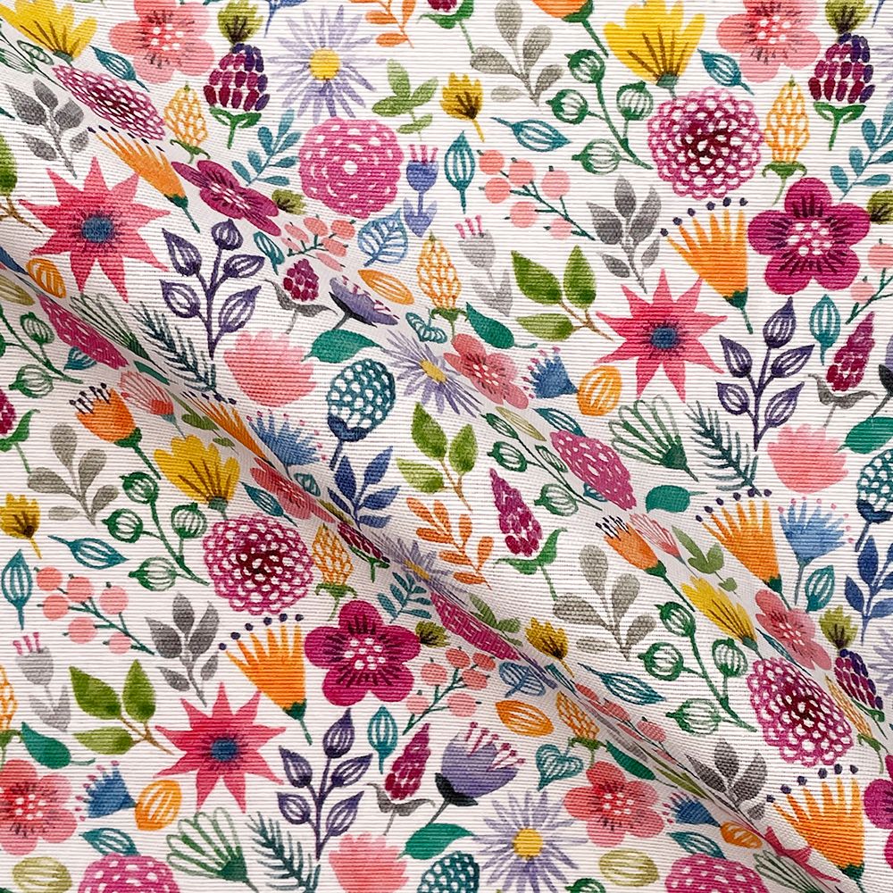 Pop Art Linen Look Cotton Canvas Fabric Tropical Flowers 