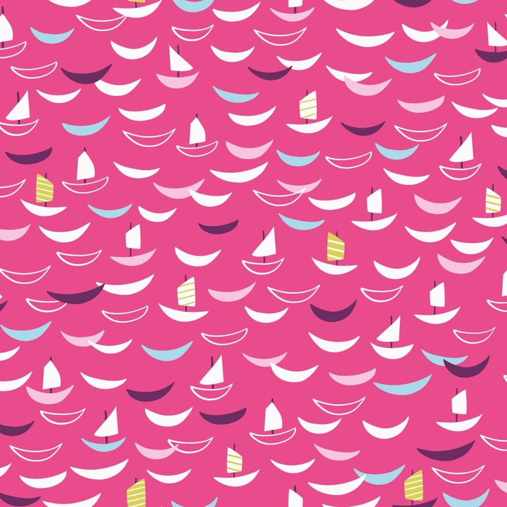 Dashwood Studio Cotton Fabric Silk Sailing Boats Pink 