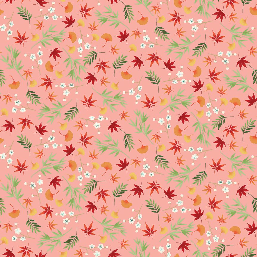 Makower Michiko Cotton Fabric Foliage Pink