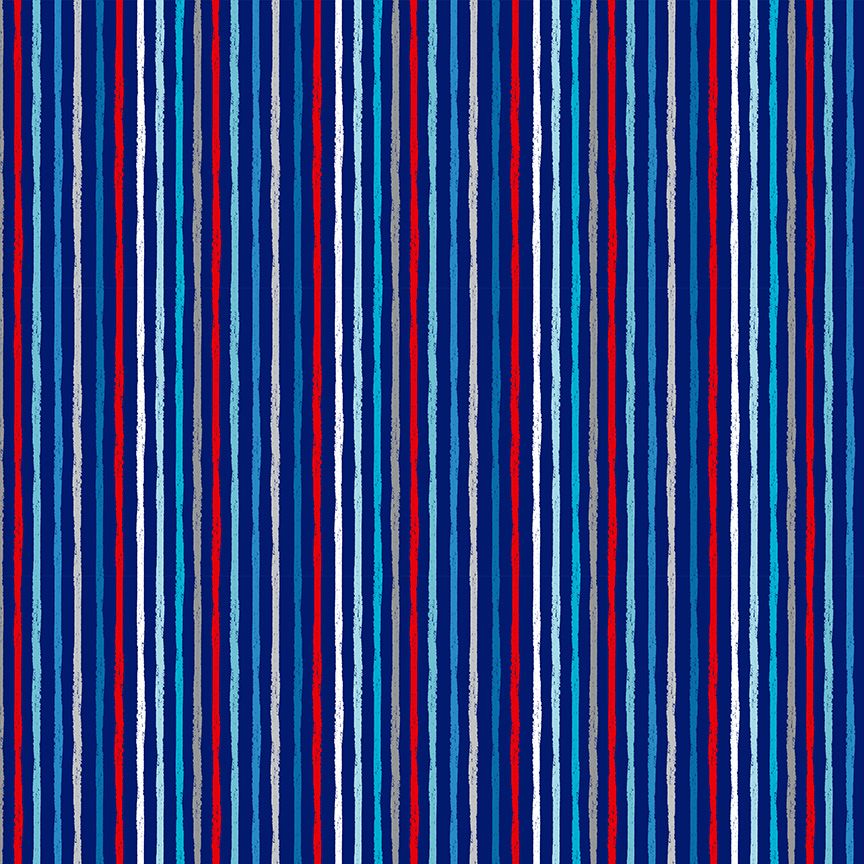 Makower Besides The Sea Cotton Fabric Chalky Stripe On Navy 