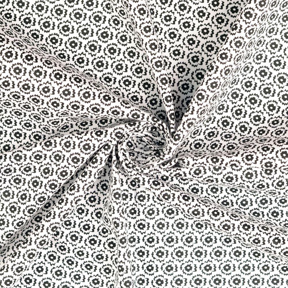 Lightweight Cotton Sateen Fabric Black/ White 
