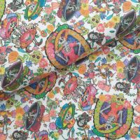 Indigo Cotton Fabric Mexican Skeletons 