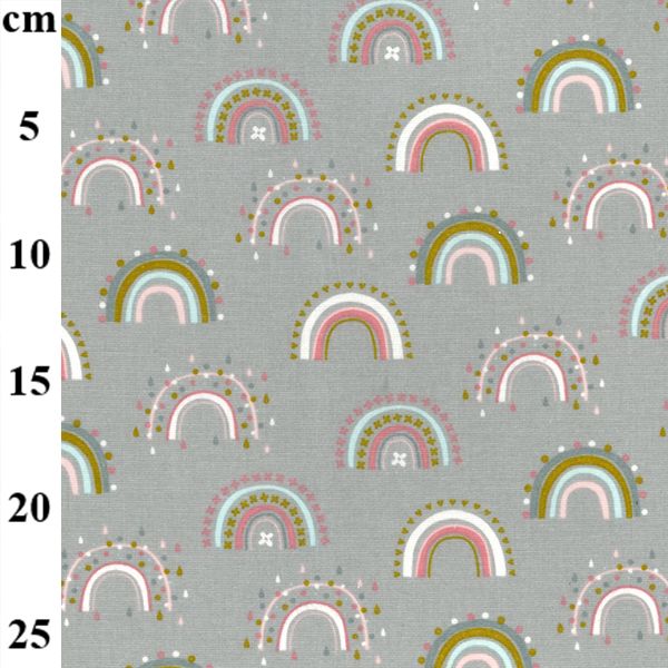 Flannel Cotton Fabric Rainbows Grey 