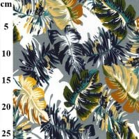 Viscose Jersey Fabric Tropical Leaves Grey 