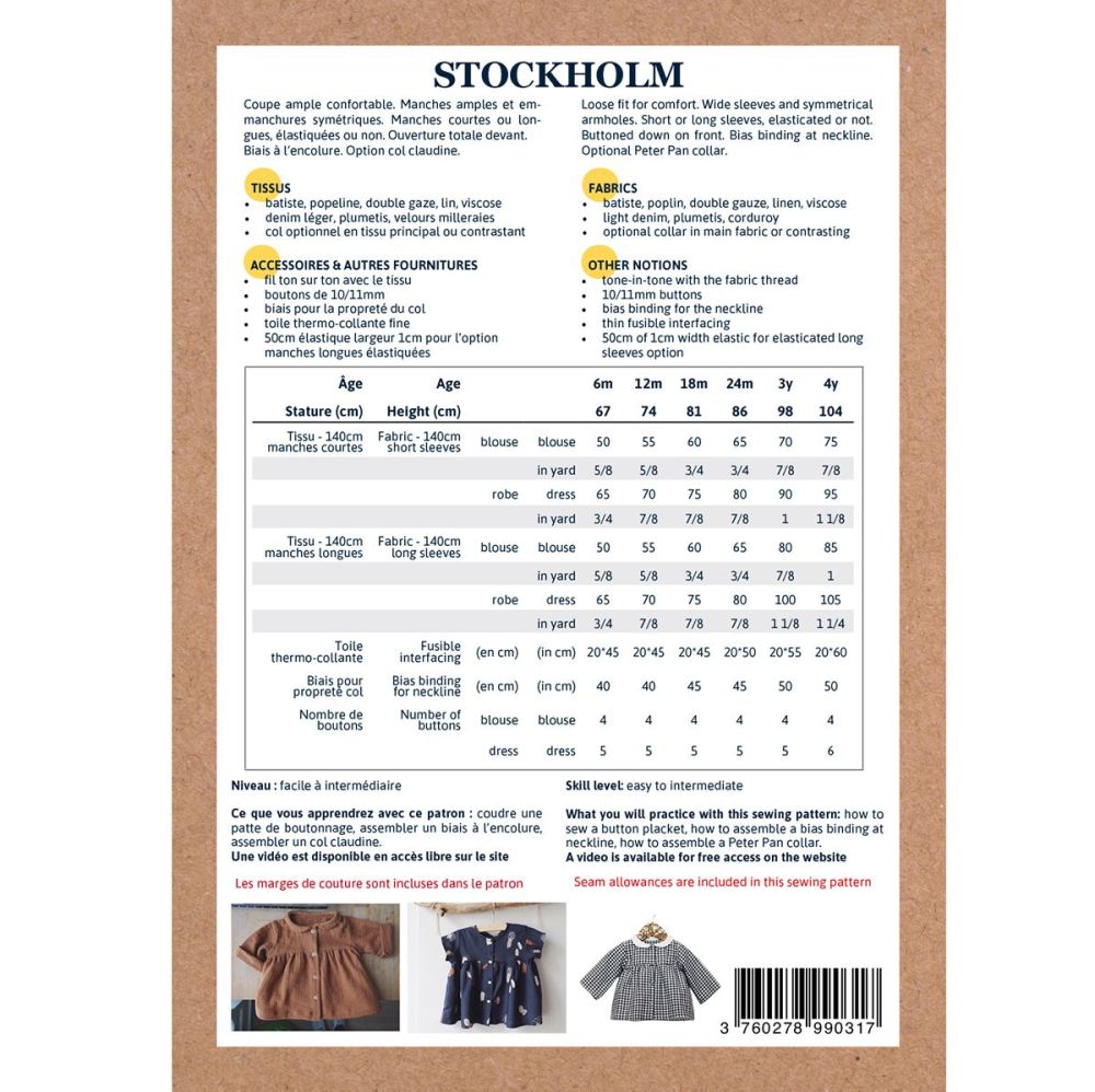 Ikatee Sewing Pattern Baby 6M/4Y Stockholm Blouse & Dress 