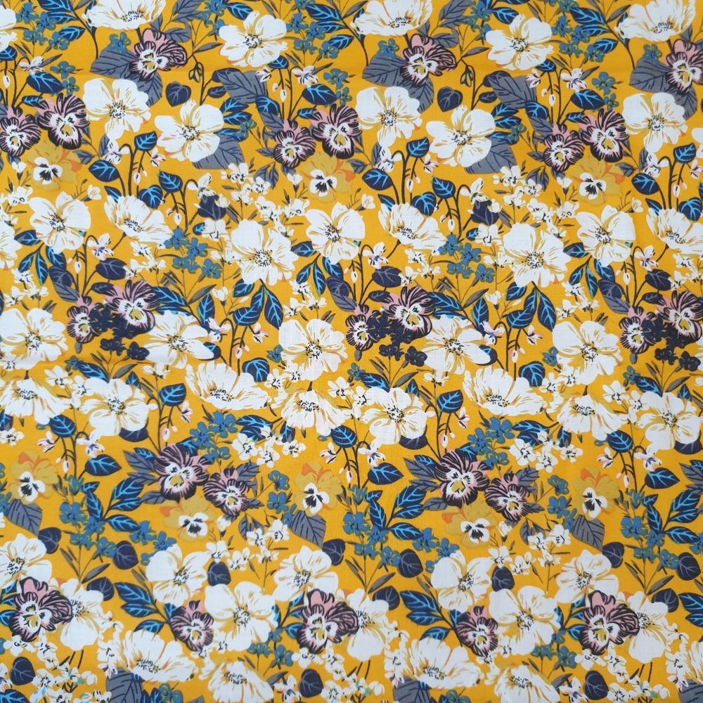 Cotton Lawn Tropical Floral Mustard 