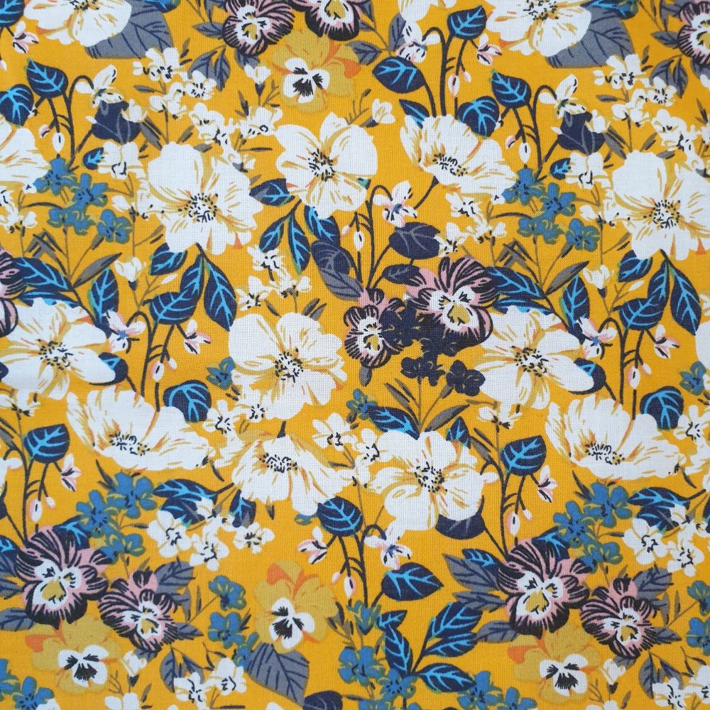 Cotton Lawn Tropical Floral Mustard 