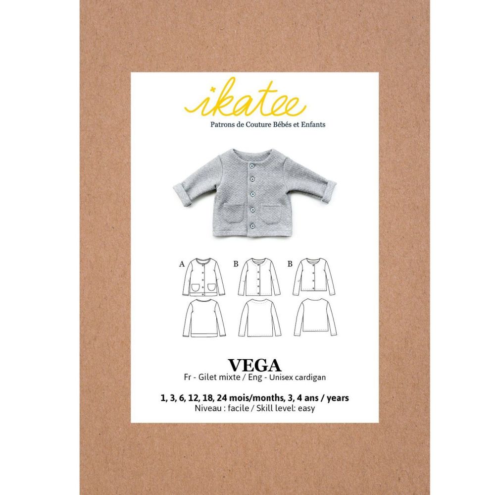 Ikatee Sewing Pattern Baby Newborn to 4Y Vega Fleece / Cardigan