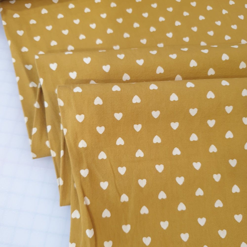Washed Cotton Fabric Hearts Ochre 