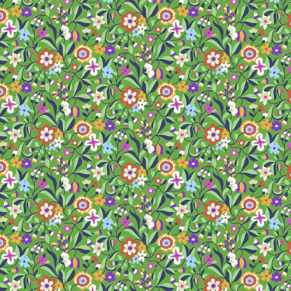 Dashwood Studio Cotton Lawn Kaleidoscope Ace Retro Floral Green 