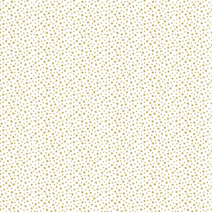 Makower Cotton Fabric Essentials Star Gold On White 