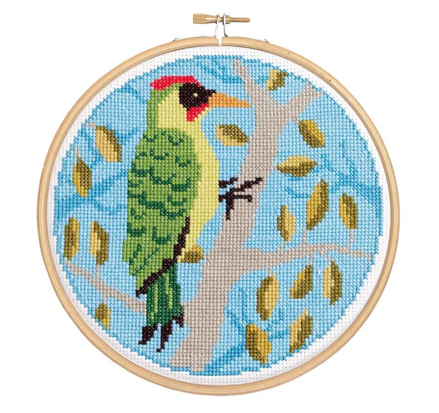 Green Woodpecker Cross Stitch Kit Hawthorn Handmade 