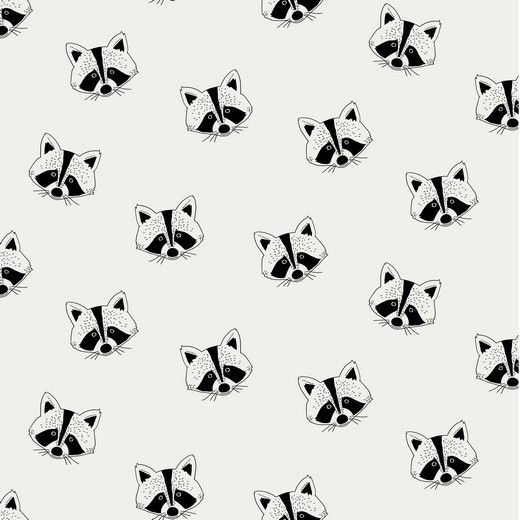 Soft Sweat Fabric Racoons White 