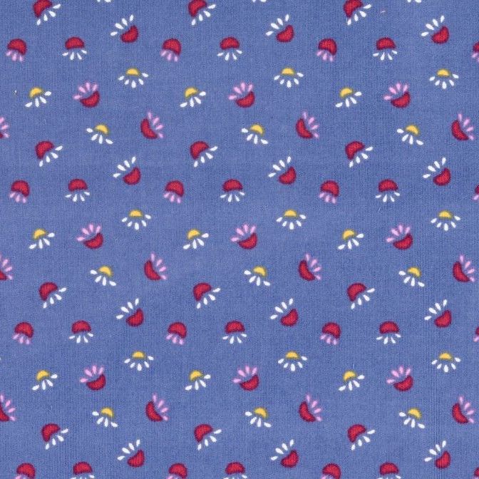 Babycord Fabric Flowers Heads Denim Blue 