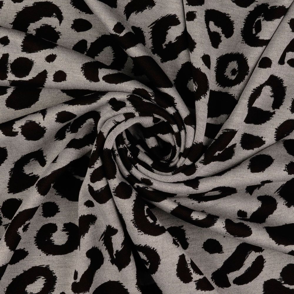 Jersey Knit Fabric Animal Print Grey/ Black 