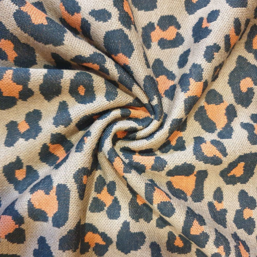 Interlock Jacquard Jersey Knit Leopard Print Brown