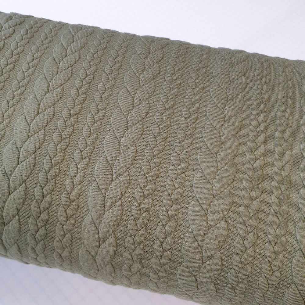 Jacquard Jersey Cable Knit Fabric Khaki 
