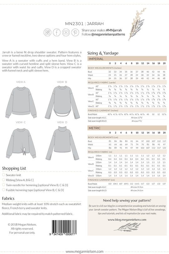 Megan Nielsen Jarrah Sweater Sewing Pattern 