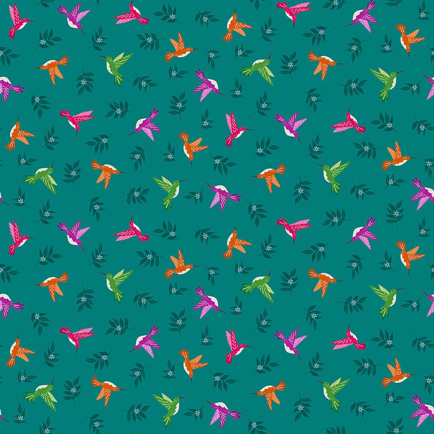 Makower Cotton Fabric Jewel Hummingbird Turquoise 