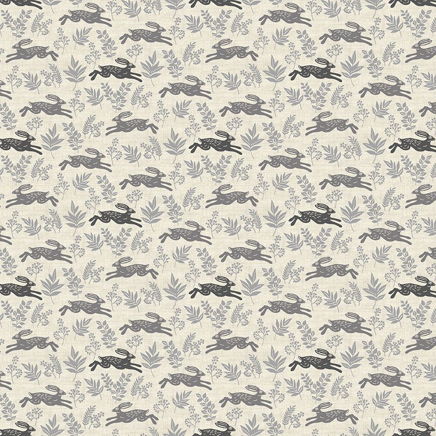 Makower Cotton Fabric Hedgerow Hares Grey 