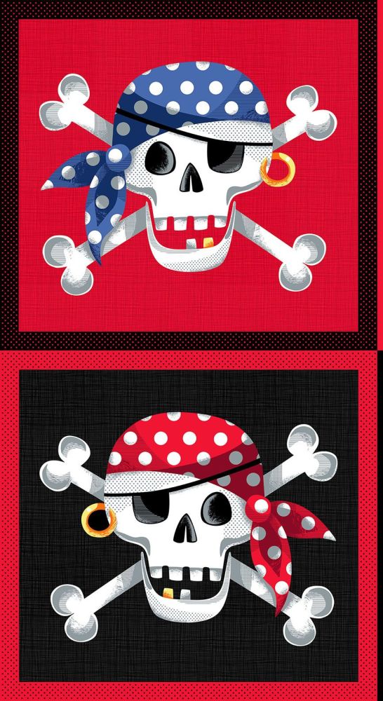 Makower Cotton Fabric Pirate Skull & Crossbones Panel 