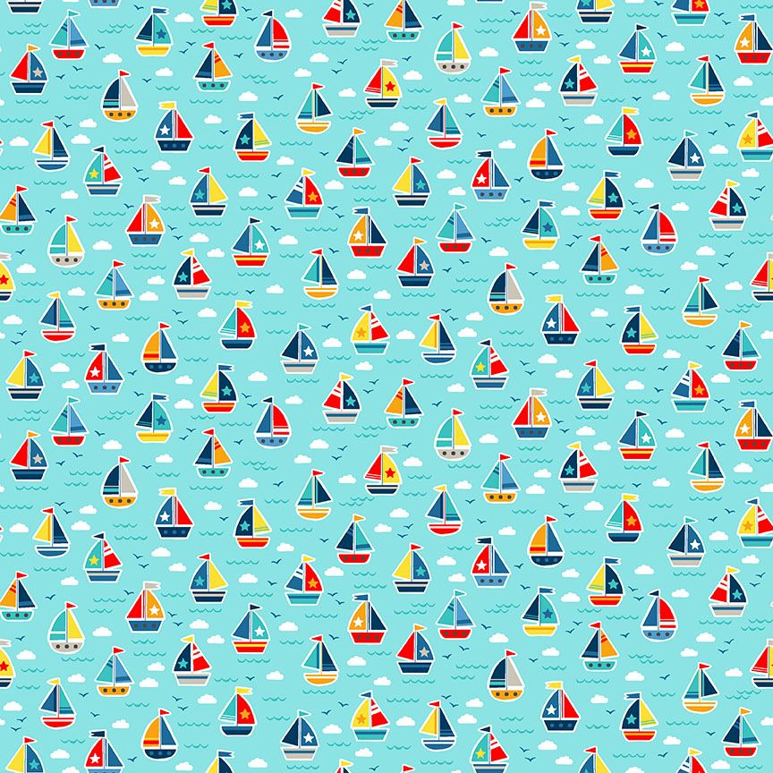 Makower Cotton Fabric Pool Party Boats 