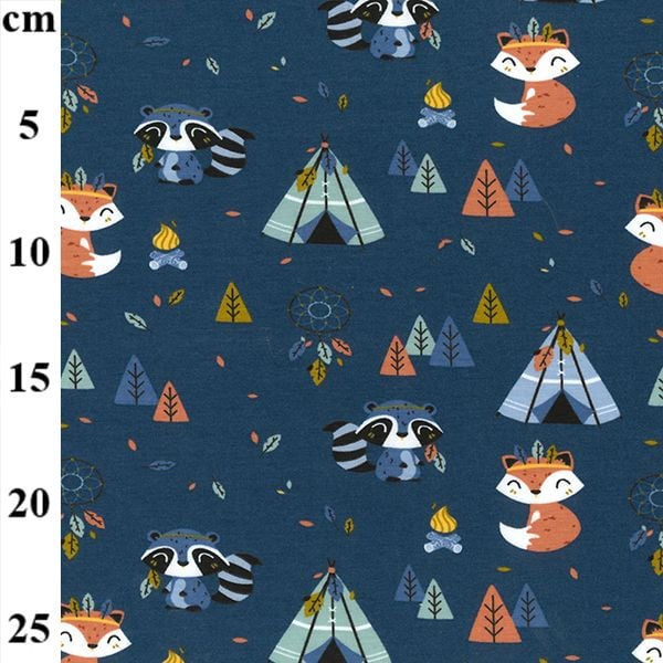 Cotton Jersey Fabric Woodland Camping Blue 