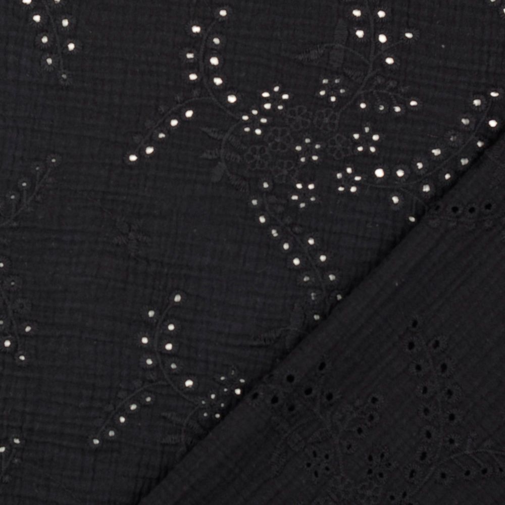 Embroidery Double Gauze Fabric Black