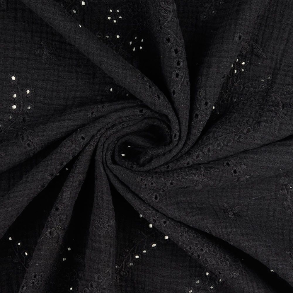 Embroidery Double Gauze Fabric Black