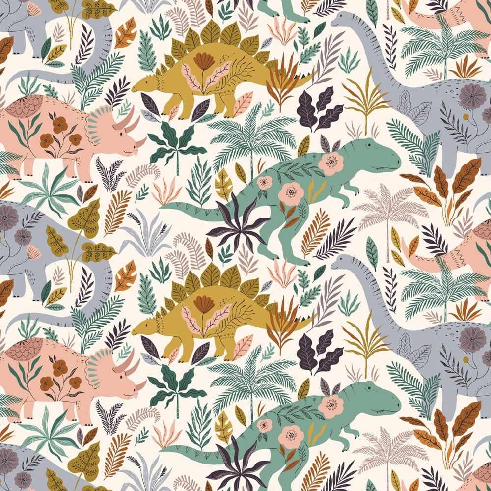 Dashwood Studio Cotton Fabric Roar Jungle Dinosaurs Ecru