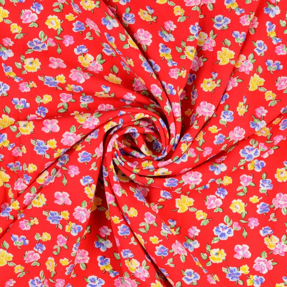Viscose Fabric Dainty Flowers Red