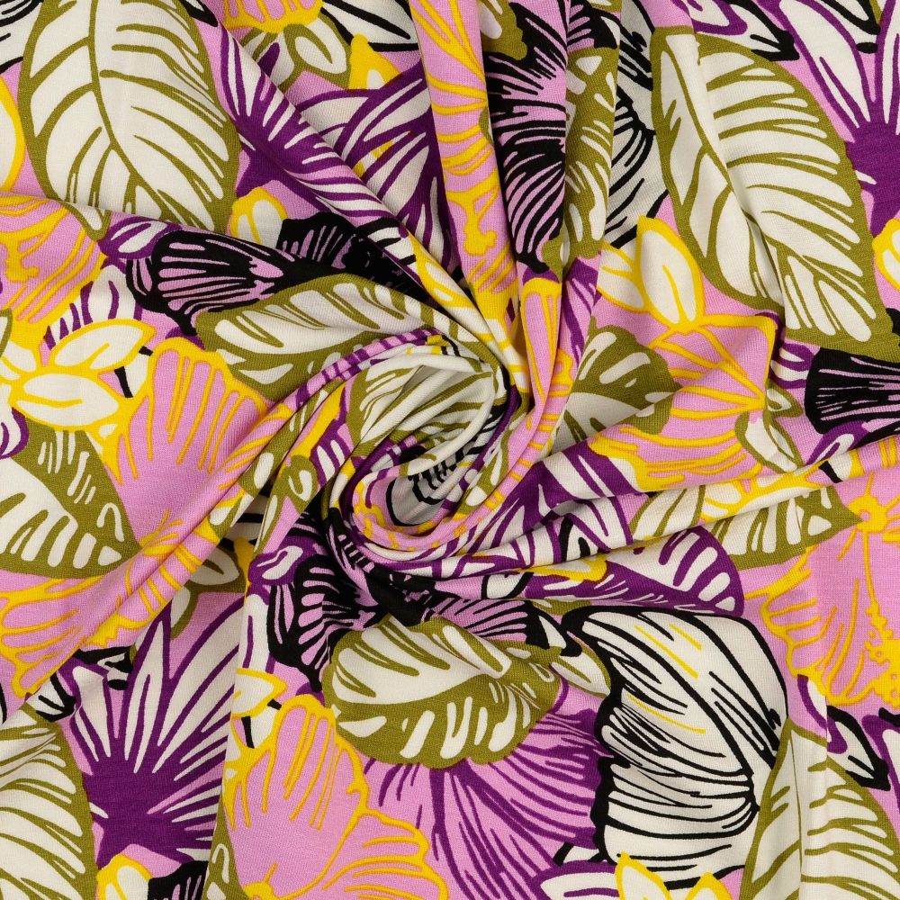 Viscose Jersey Fabric Lilac Leaves 